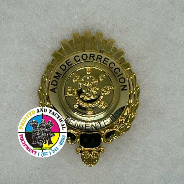 PLACA METAL ORO TENIENTE II DEPAREMENTO DE CORRECCION Y REHABILITACION