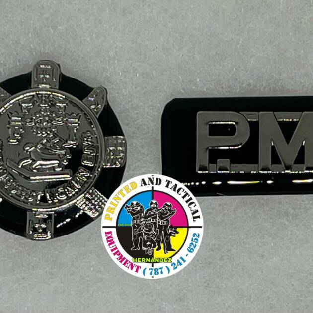 SET PM Y ESCUDO PLATA CON FONDO NEGRO